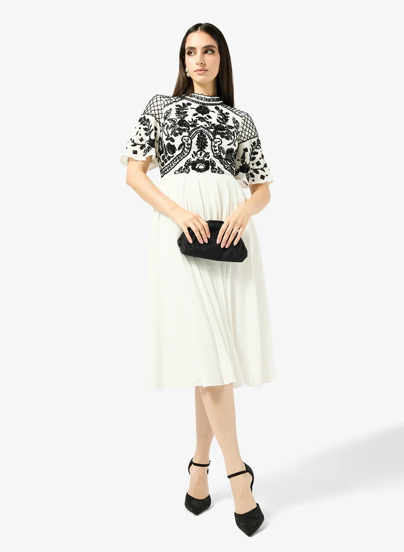Frock And Frill  Embroidered Short Sleeve Midi Dress for Women | Best Price UAE